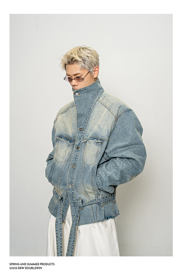 Large Stand Collar Denim Trench Coat