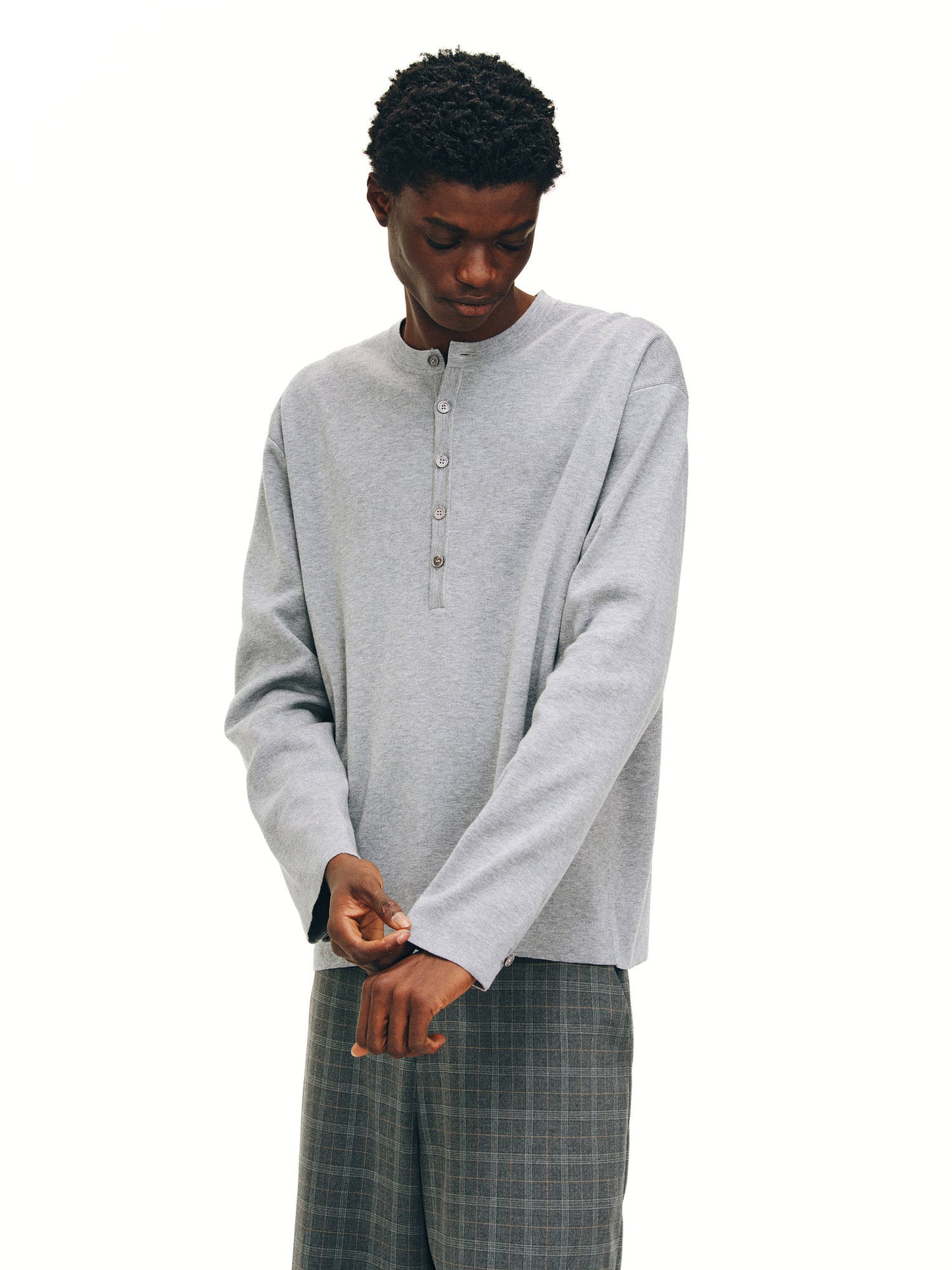 Henry Collar Button-Up T-Shirt