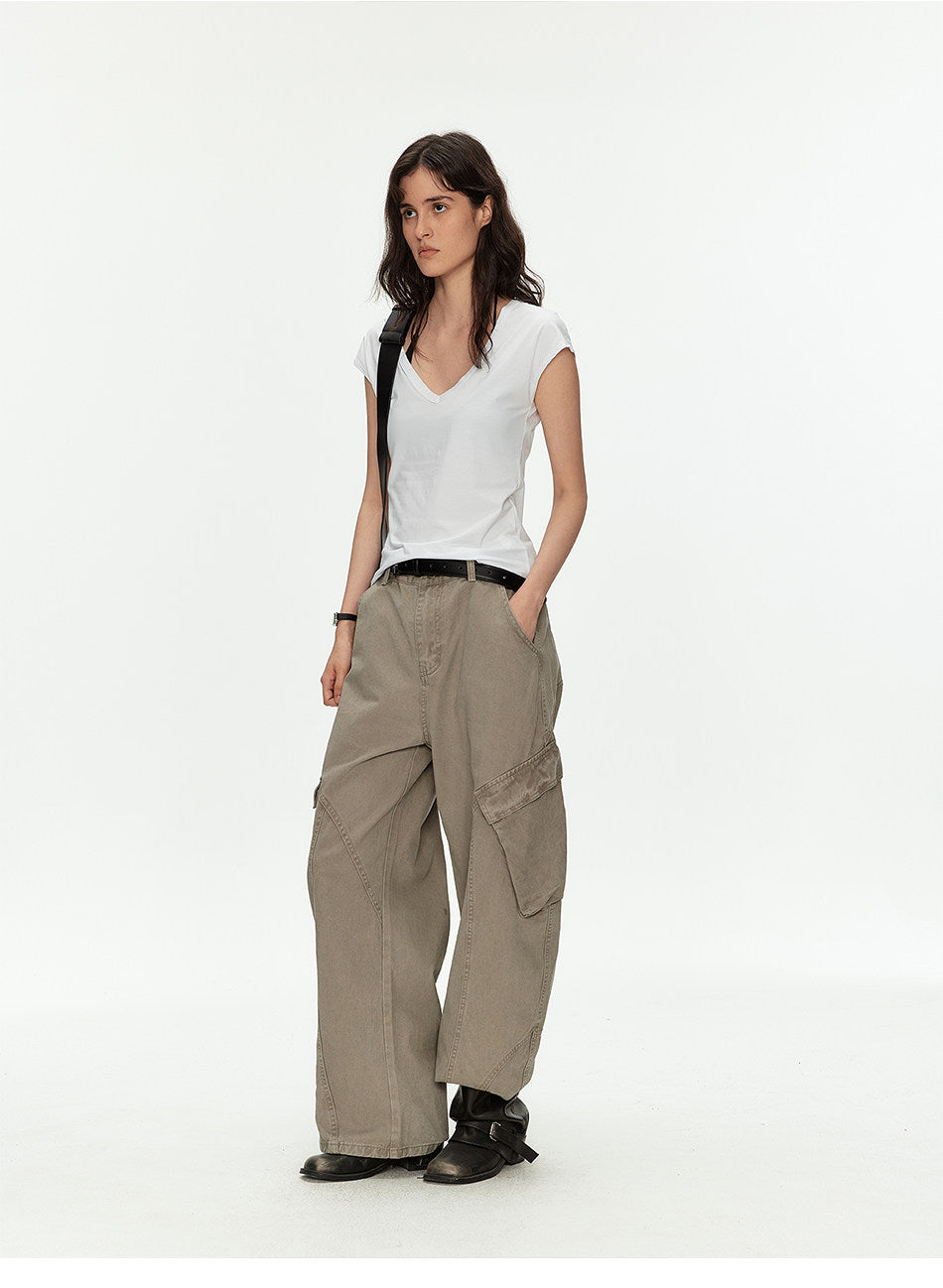 Casual Pants with Side Pockets and Retro Wash Finish