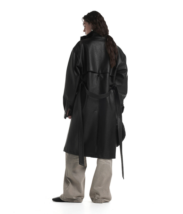 Simulated Leather Trench Coat