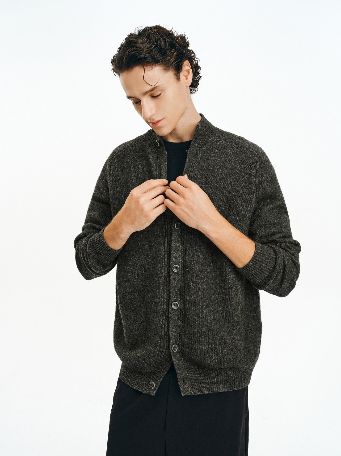 Wool Half-High Collar Cardigan