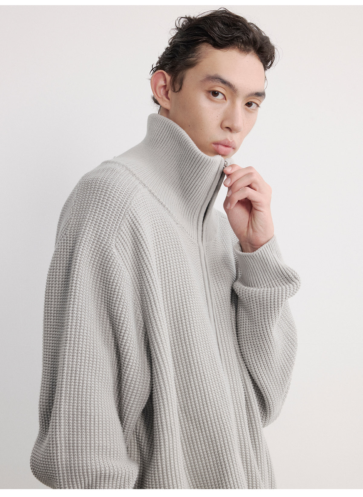 High-Neck Zipper Cardigan