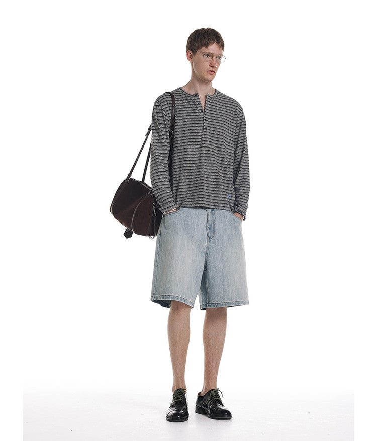 Striped Henley Collar T-Shirt