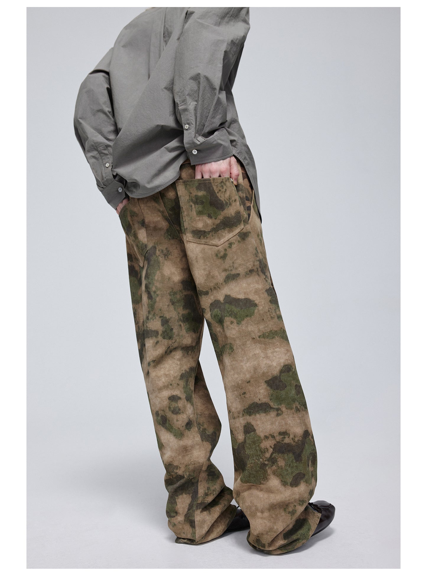 Camouflage Double Belt Curved Pants