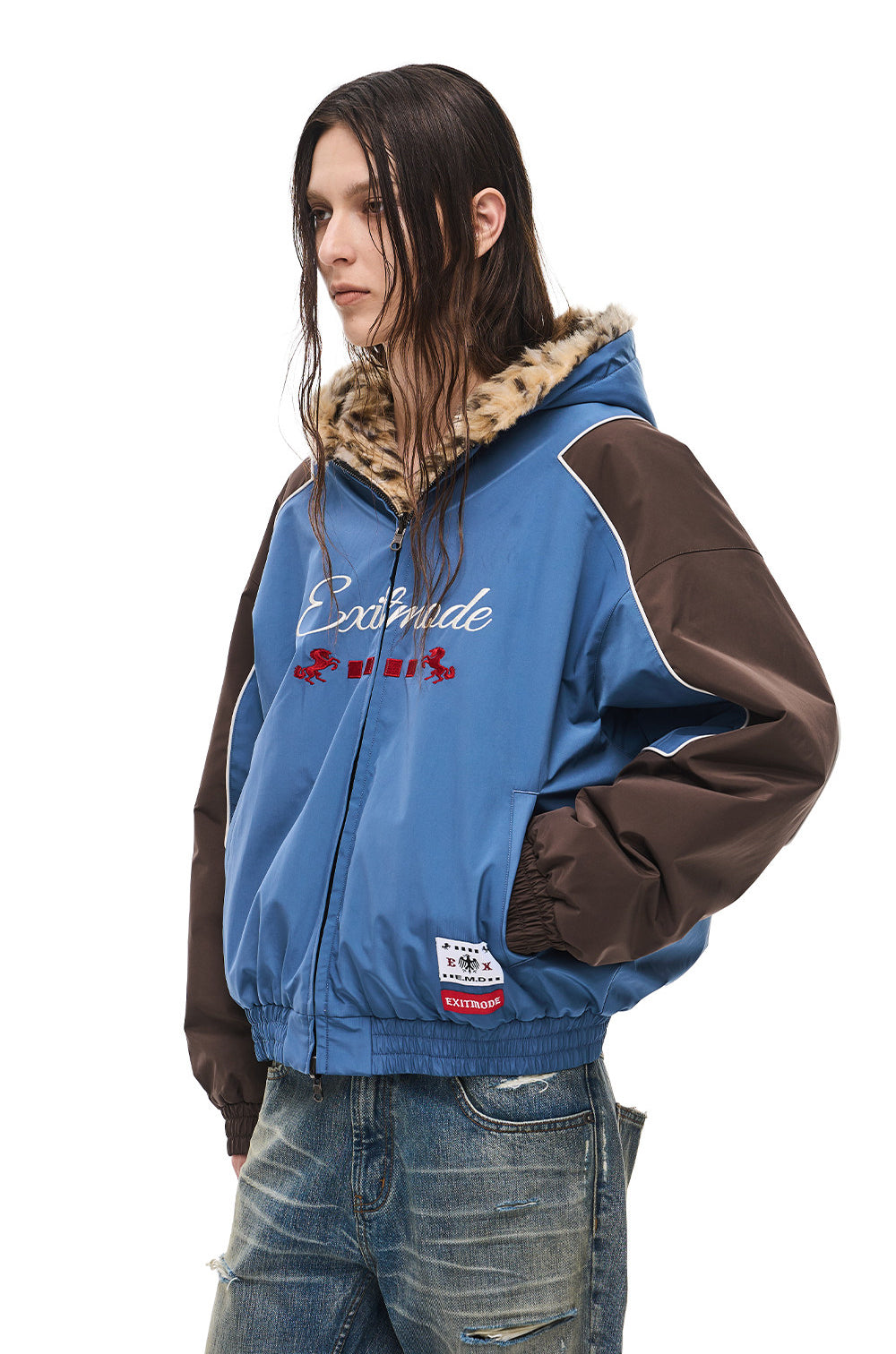 Leopard-Print Reversible Hooded Sports Jacket