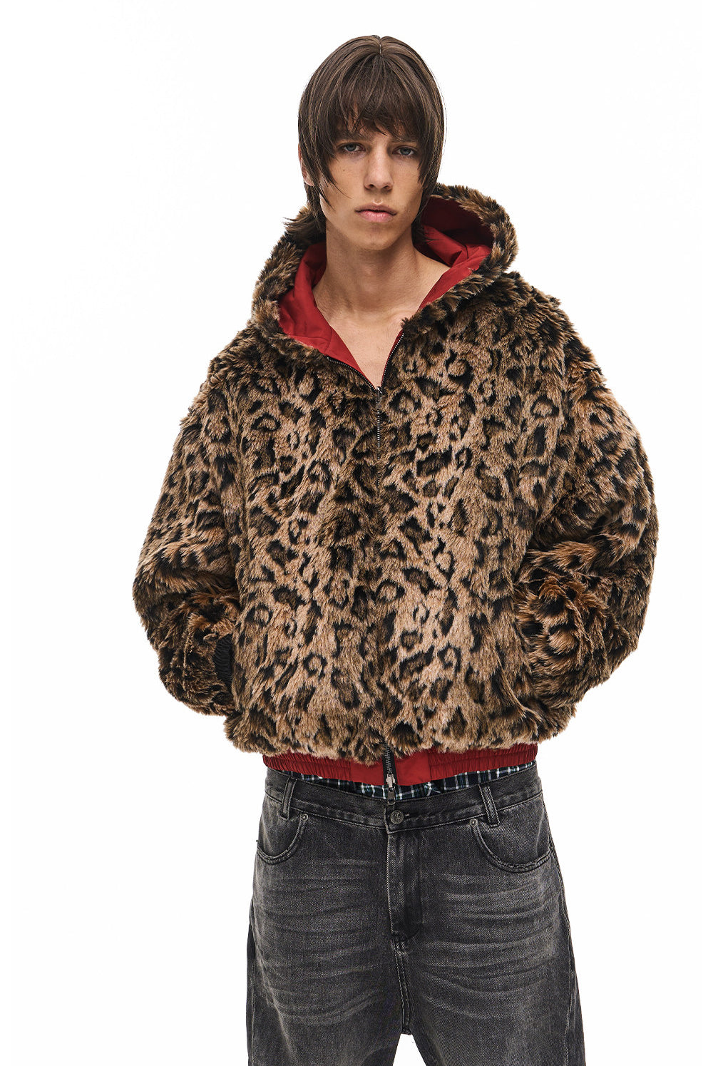 Leopard-Print Reversible Hooded Sports Jacket