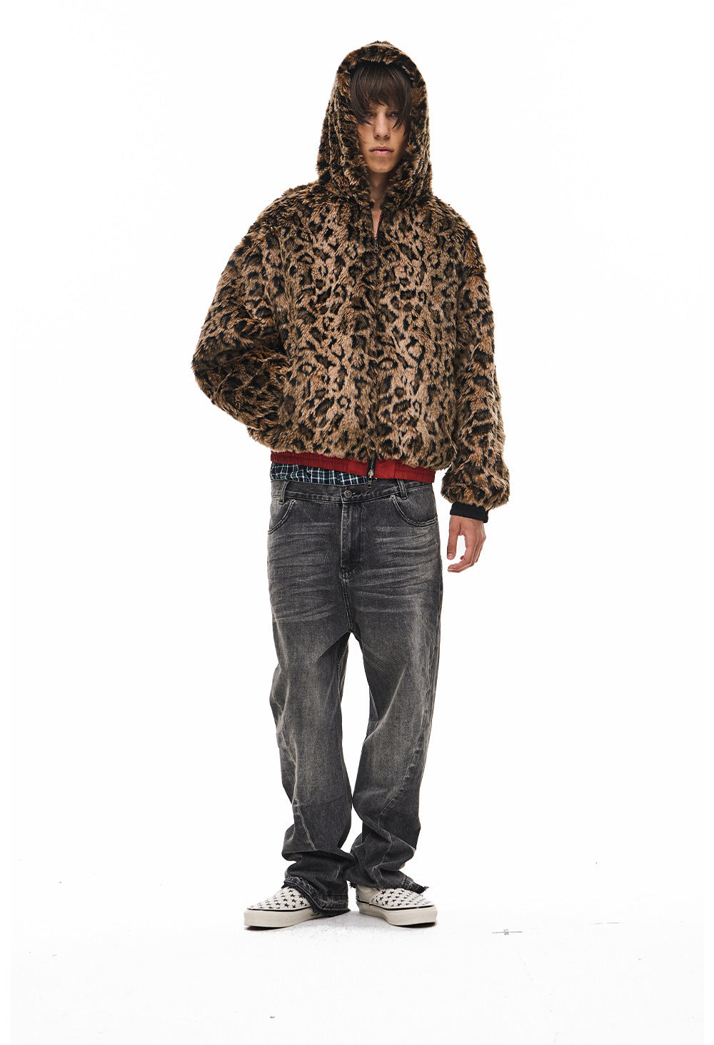 Leopard-Print Reversible Hooded Sports Jacket