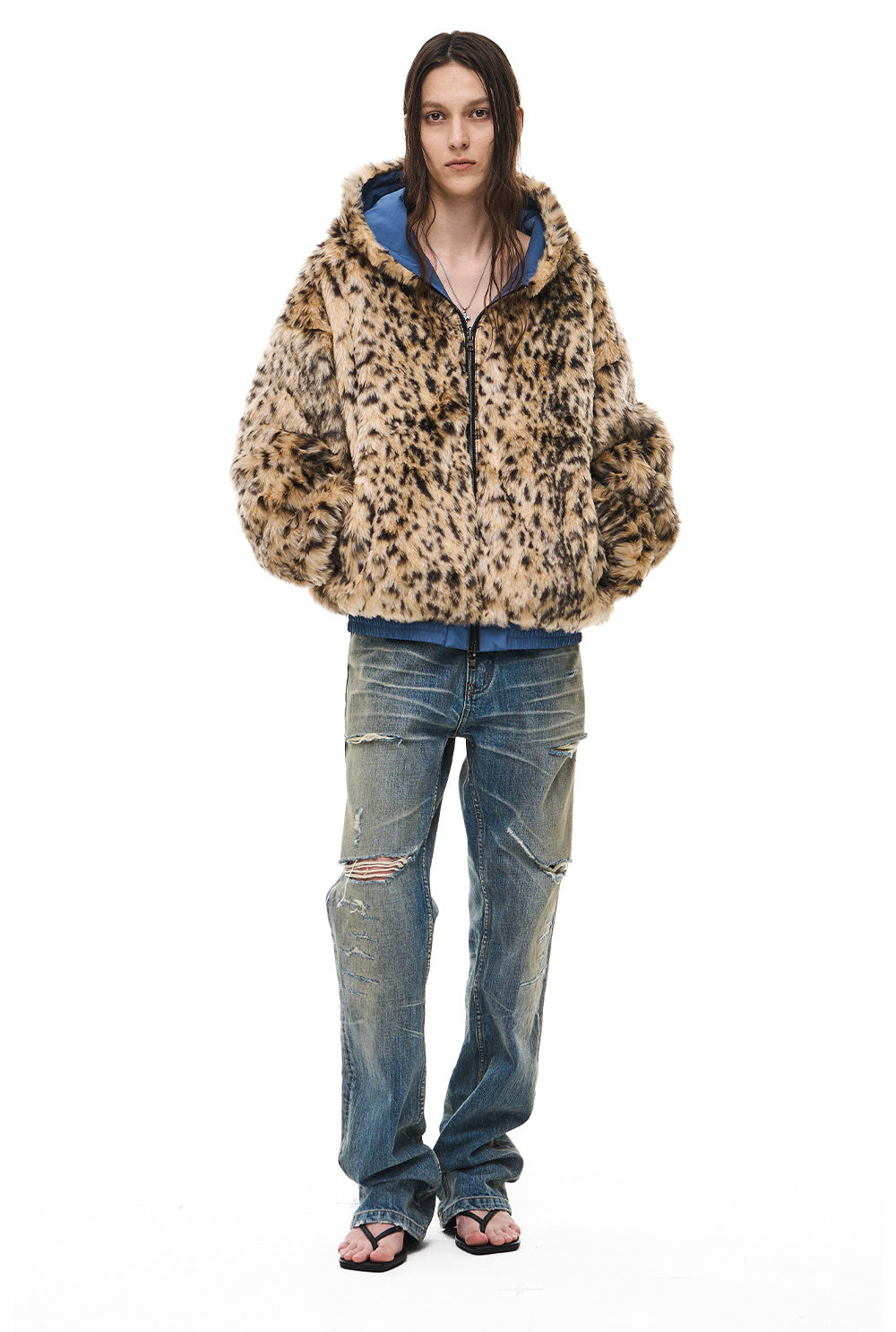 Leopard-Print Reversible Hooded Sports Jacket