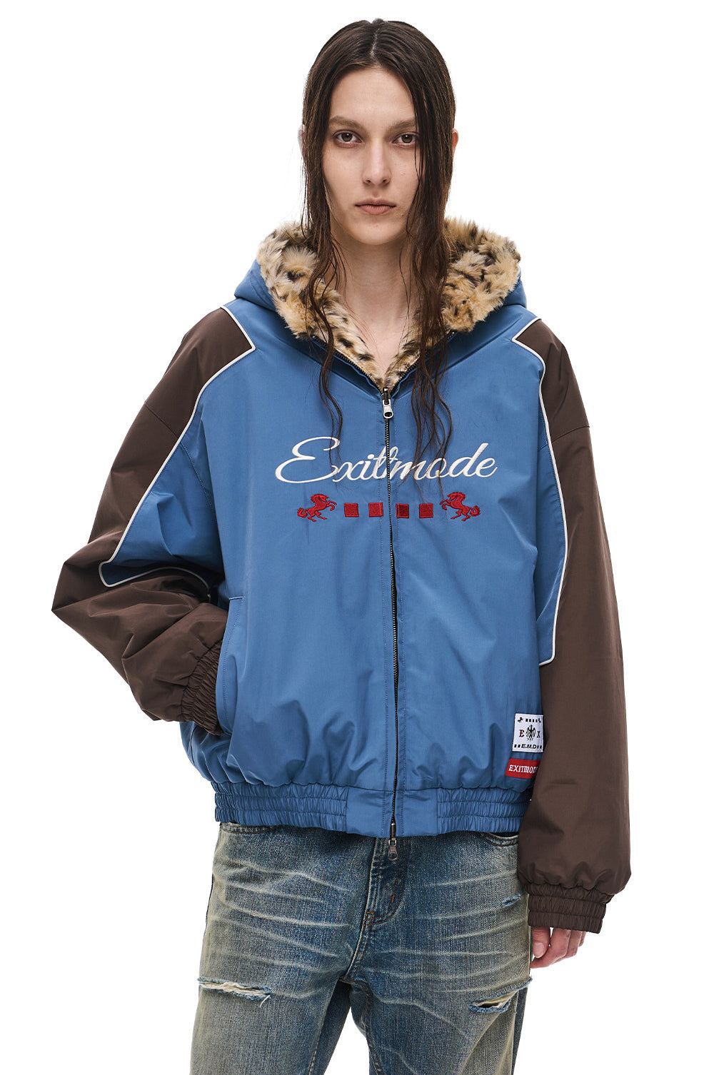 Leopard-Print Reversible Hooded Sports Jacket