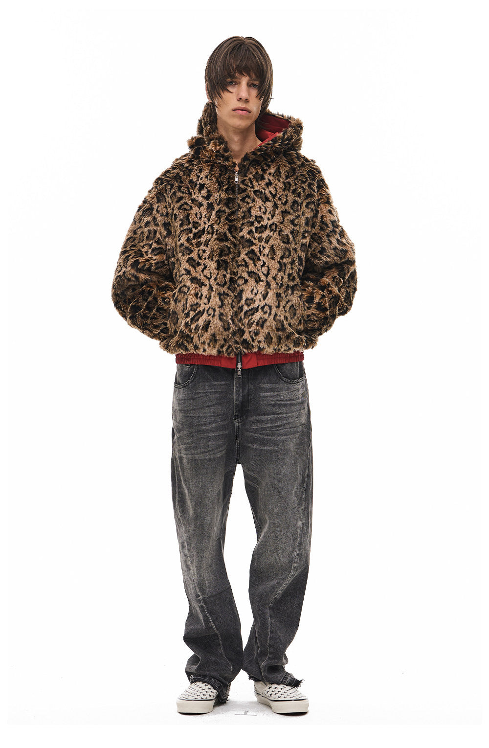 Leopard-Print Reversible Hooded Sports Jacket
