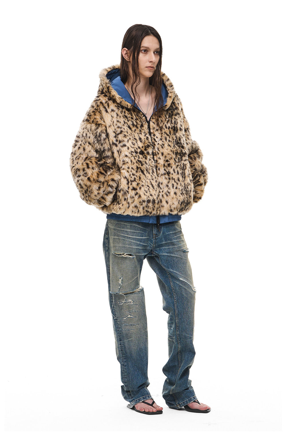 Leopard-Print Reversible Hooded Sports Jacket