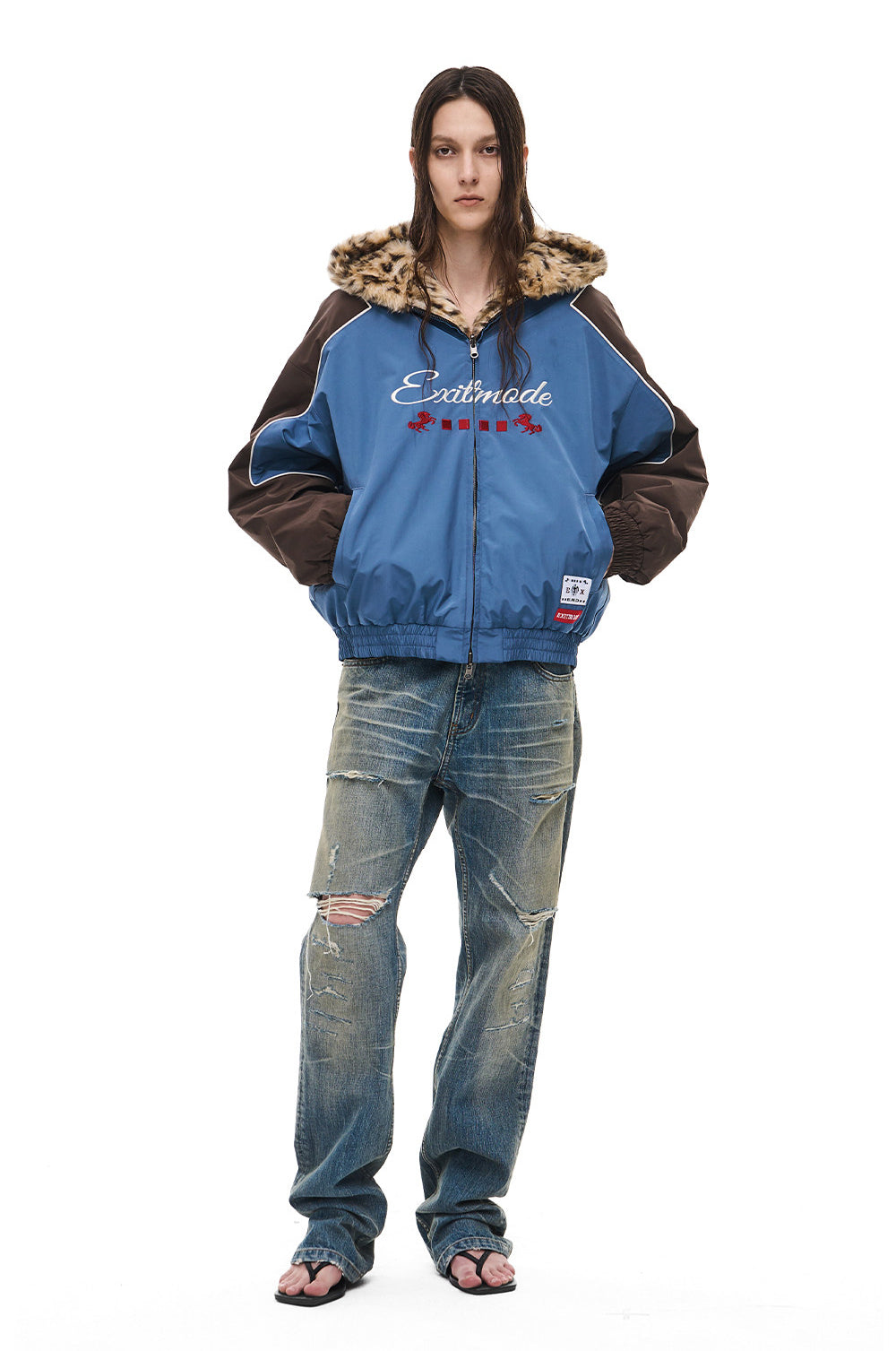 Leopard-Print Reversible Hooded Sports Jacket