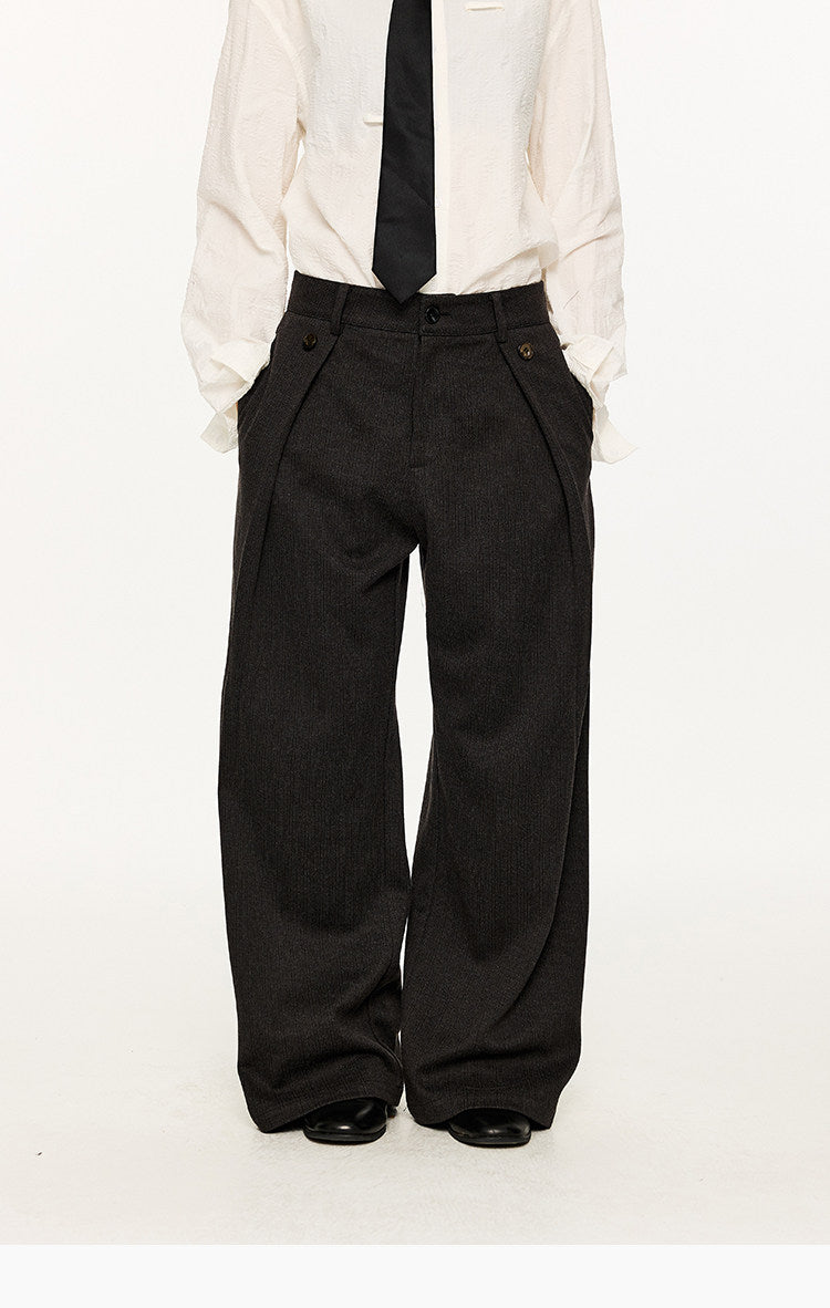 Striped pleated relaxed-fit wool pants