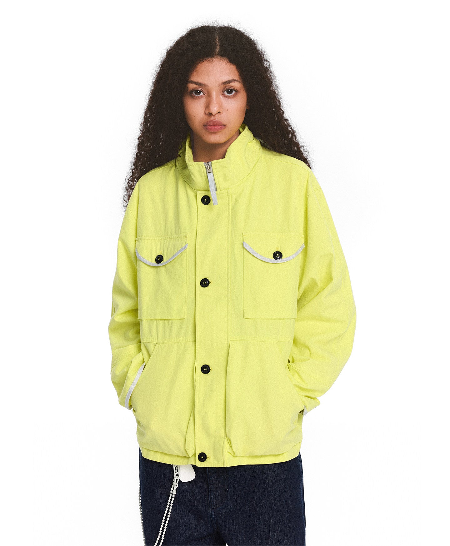 Stand-Up Collar Hooded Zipper Jacket