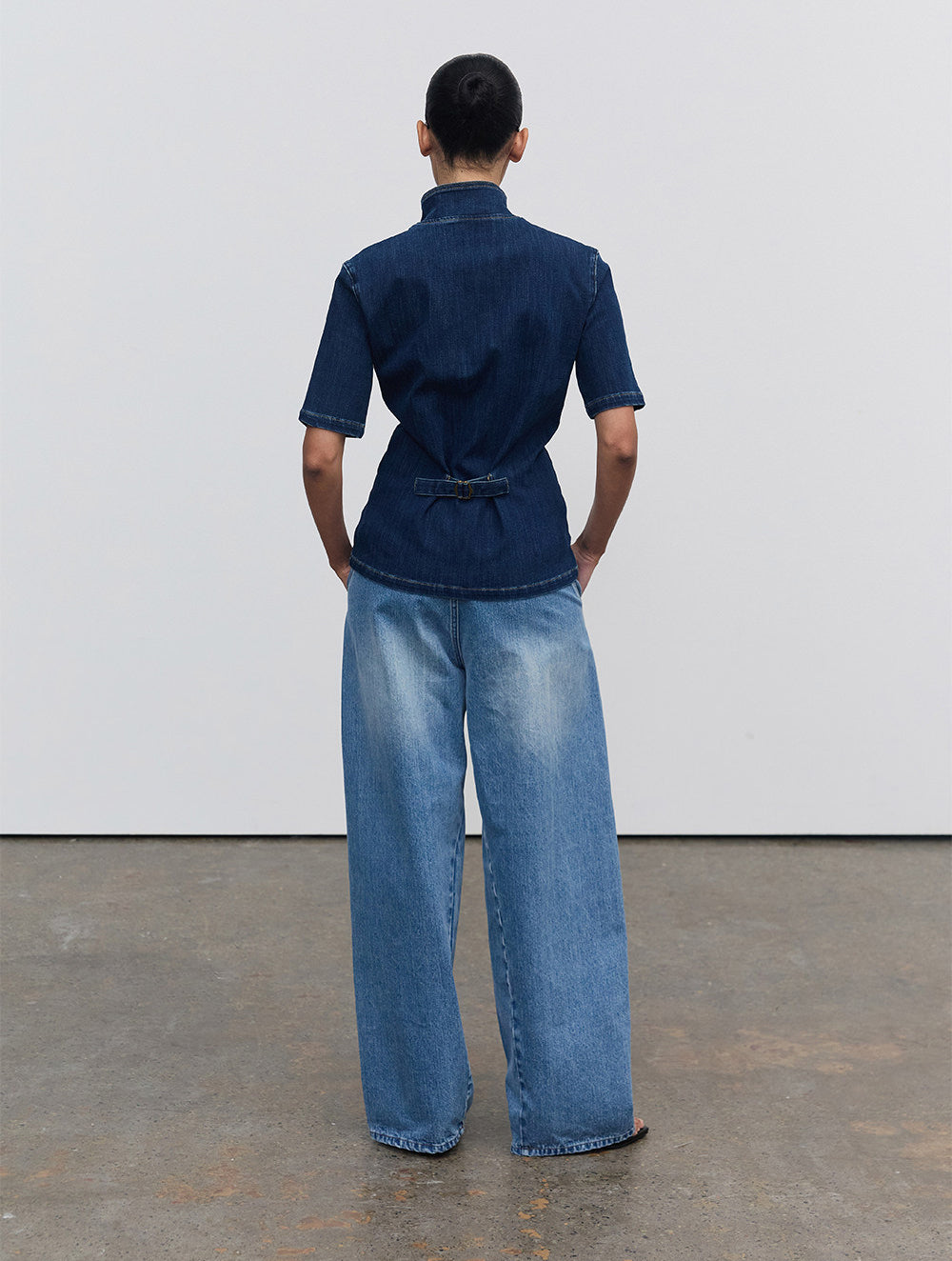Half-open-front denim shirt