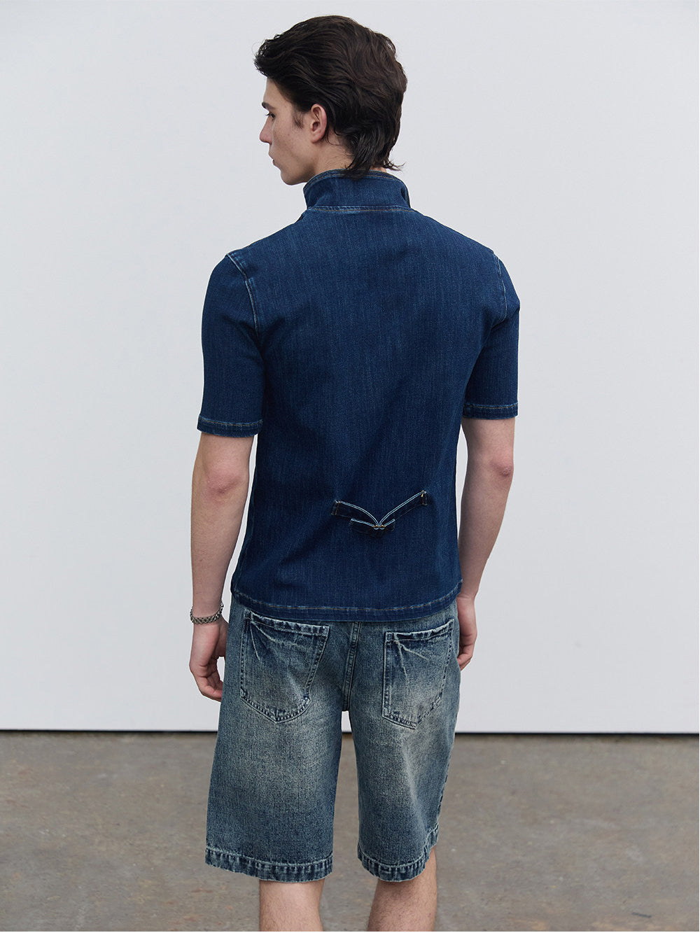 Half-open-front denim shirt