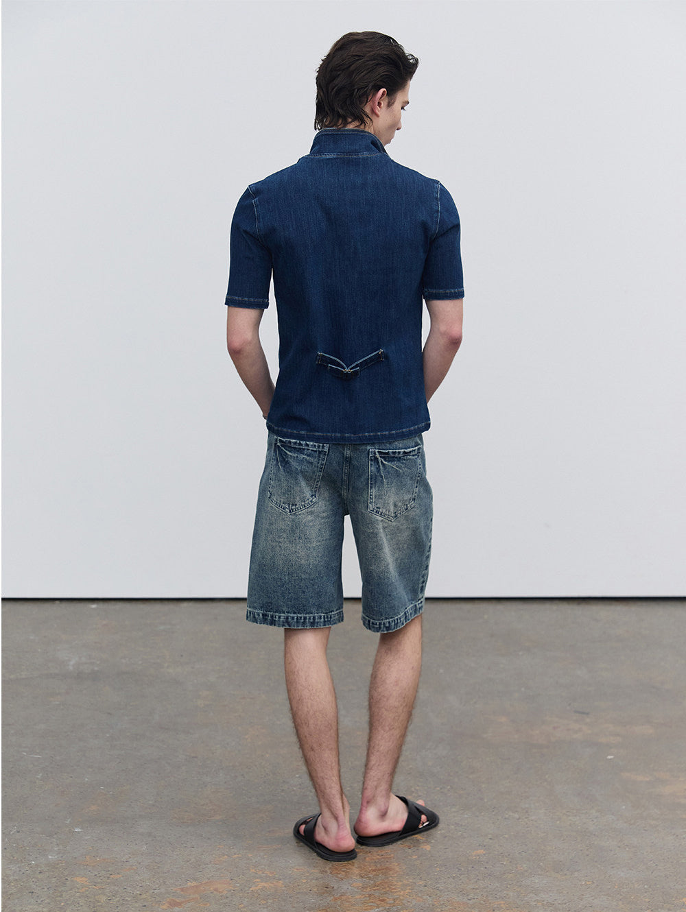 Half-open-front denim shirt