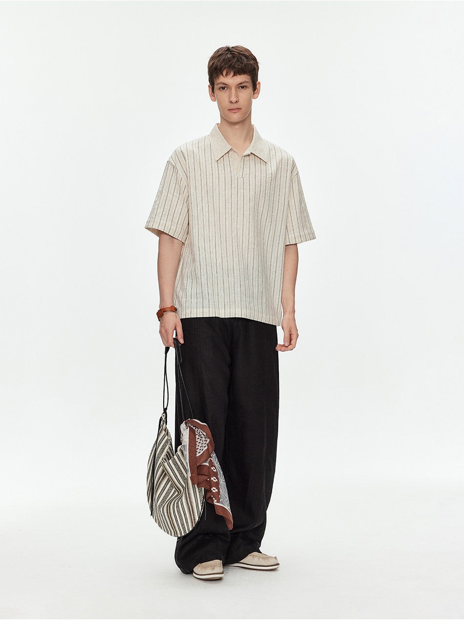 Cuban-Collar Striped Shirt