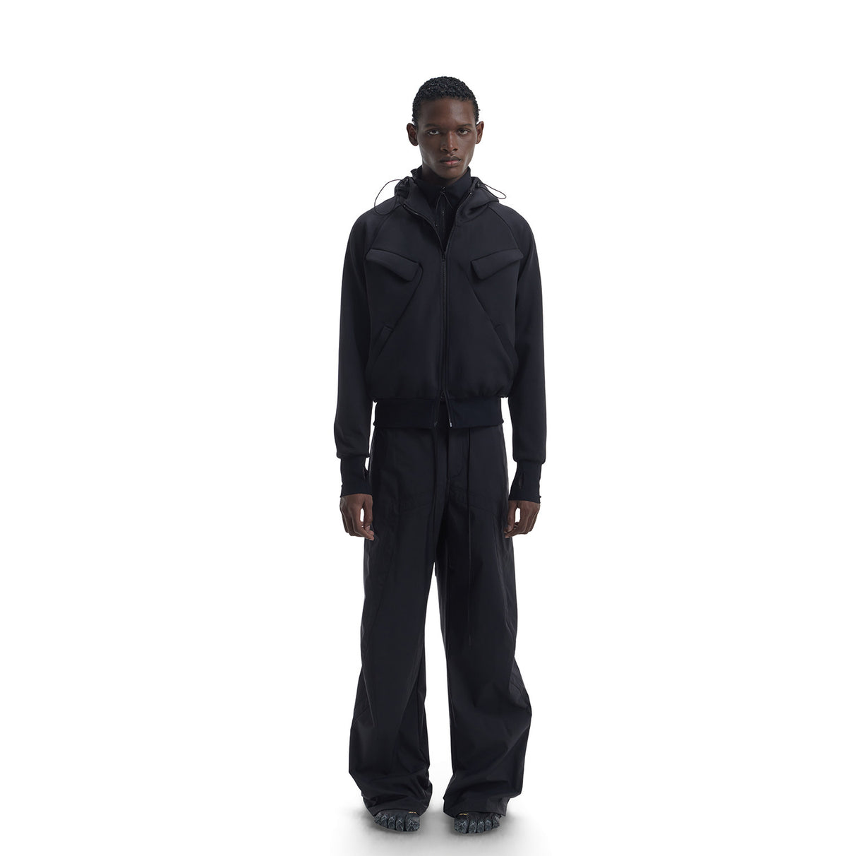 Faux Two-Piece Stand-Collar Hooded Sweatshirt