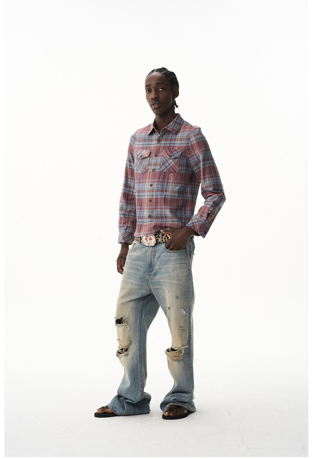 Short Check Embroidered Shirt