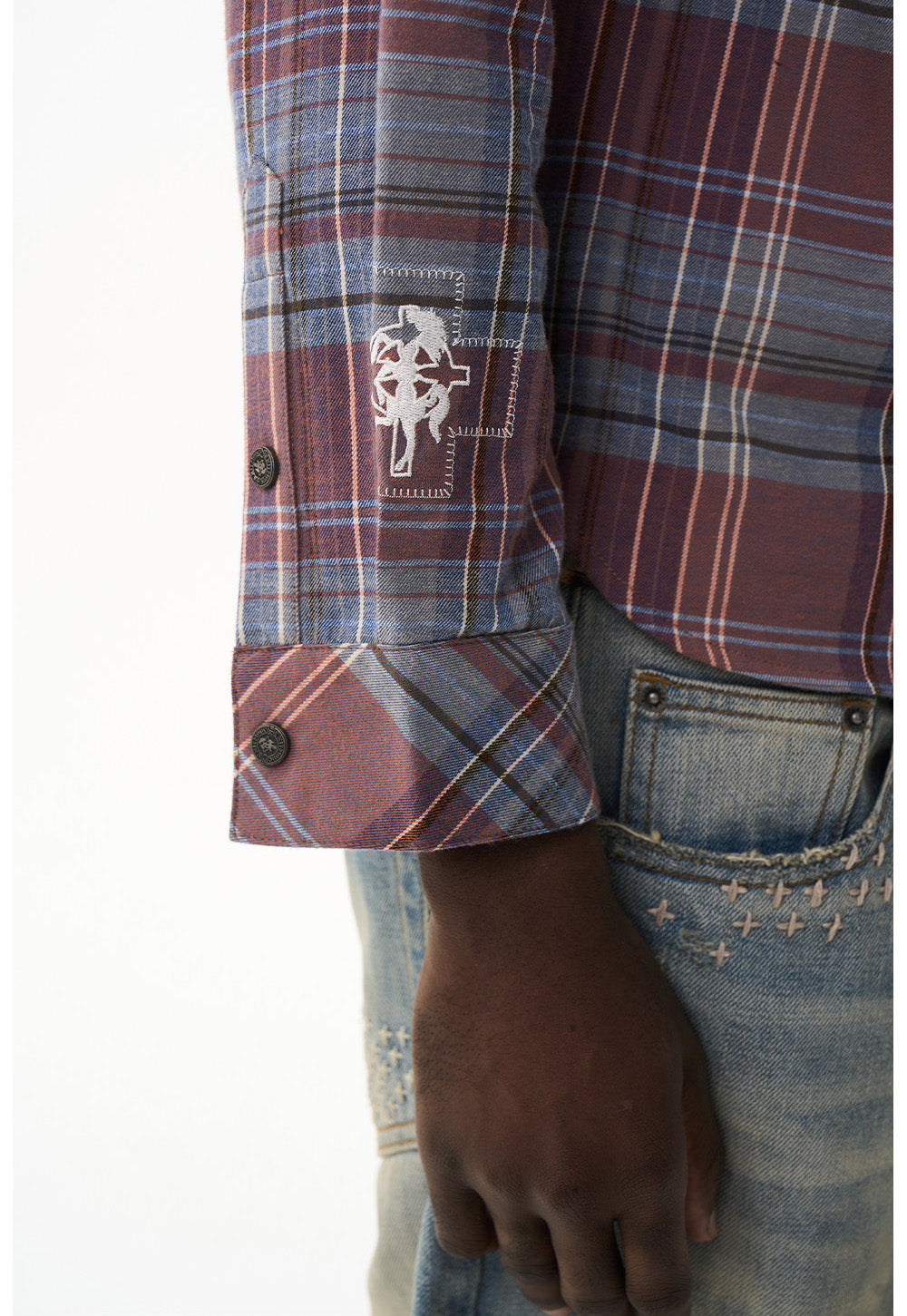 Short Check Embroidered Shirt
