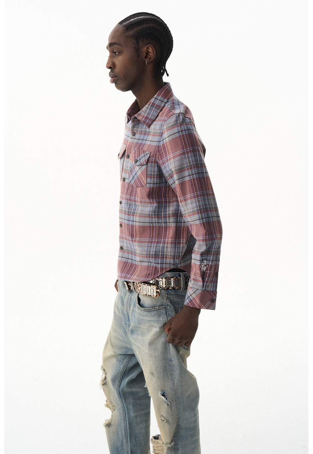 Short Check Embroidered Shirt