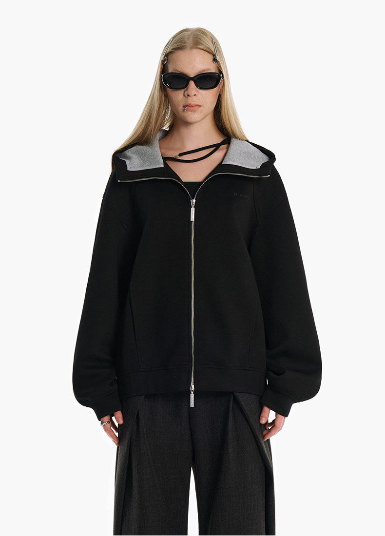 Color-Block Hooded Zipper Sweatshirt