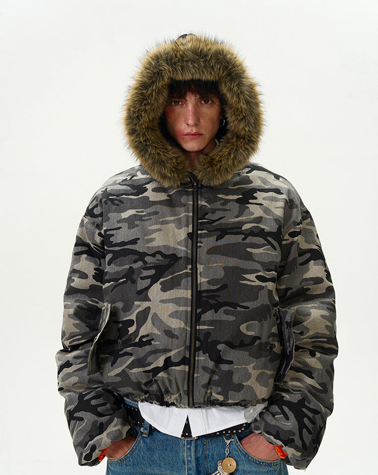 Retro Camouflage Bomber Workwear Cotton Jacket