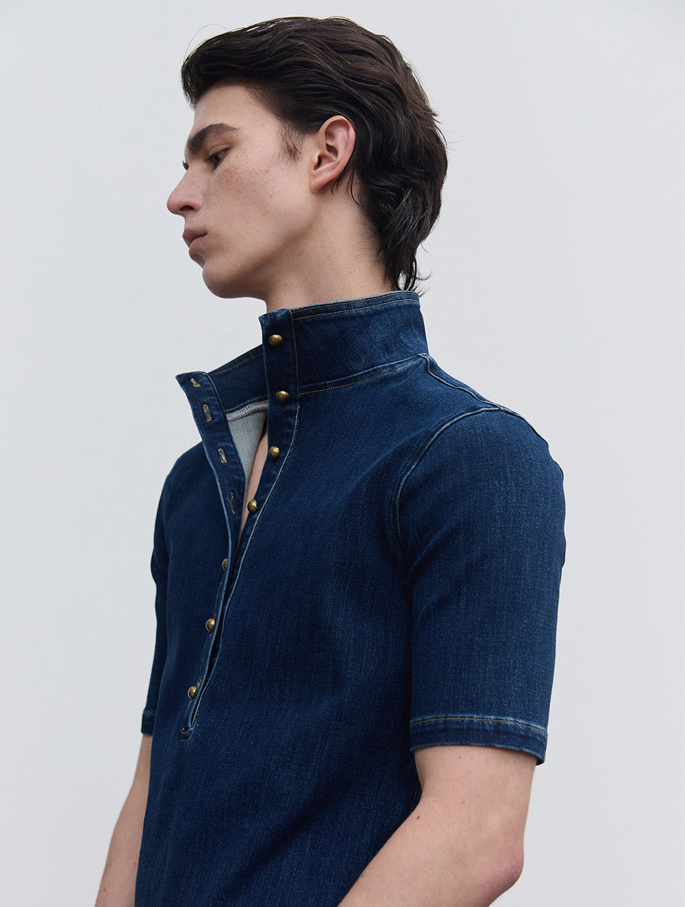 Half-open-front denim shirt