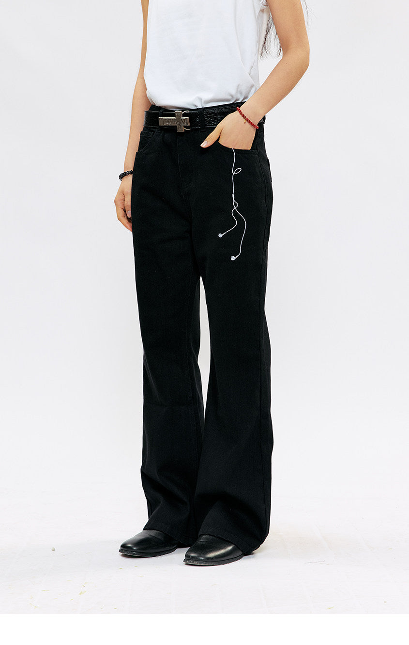 Casual Straight-Leg Embroidered Jeans