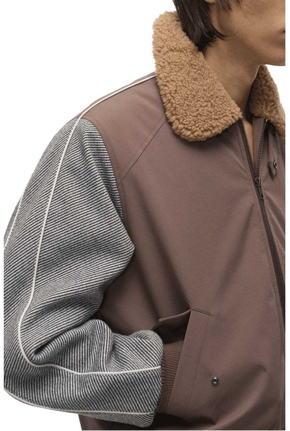 Lambswool Lapel Contrast-Color Sports Jacket