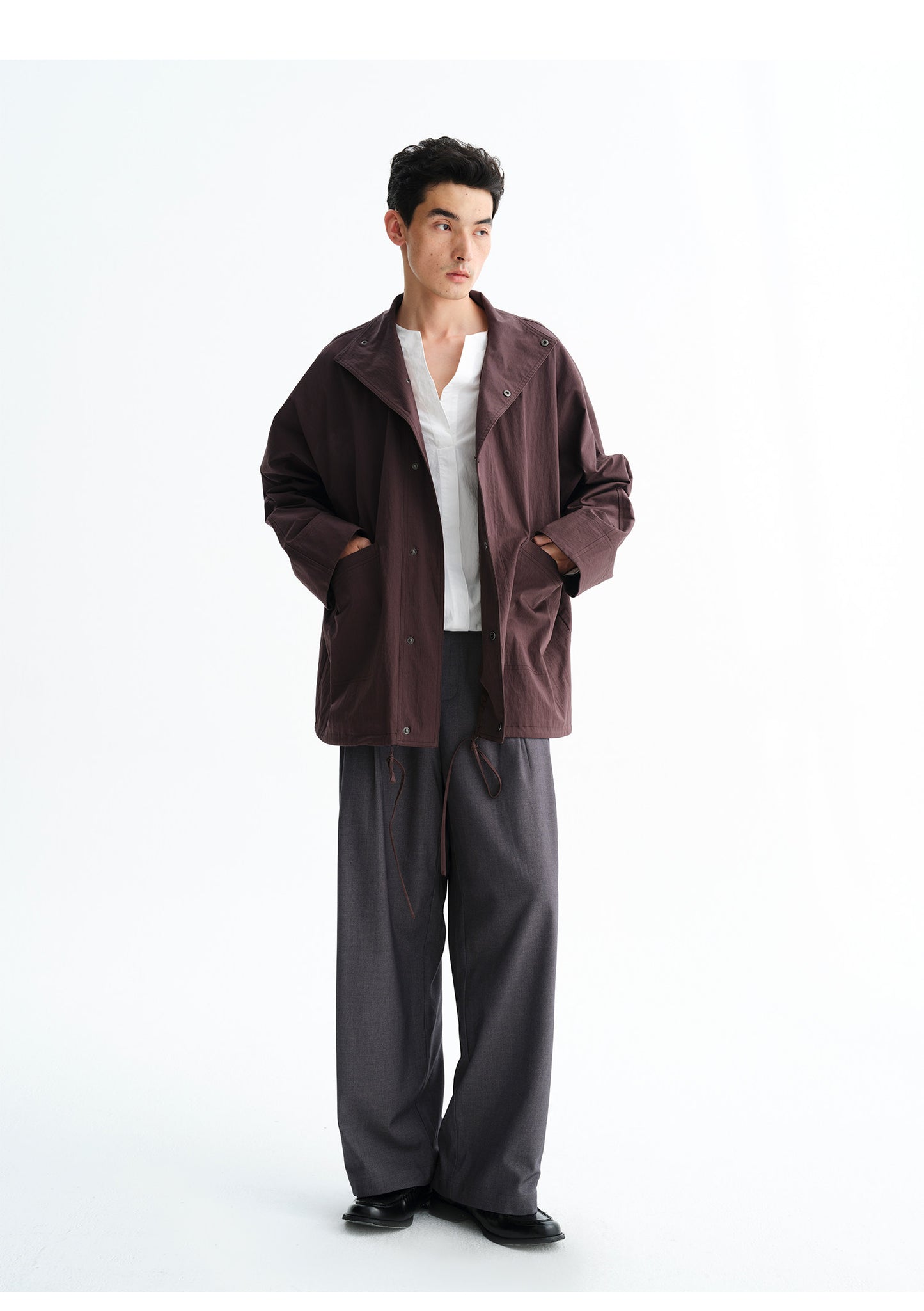 Wool Blend Double-Pleated Casual Pants
