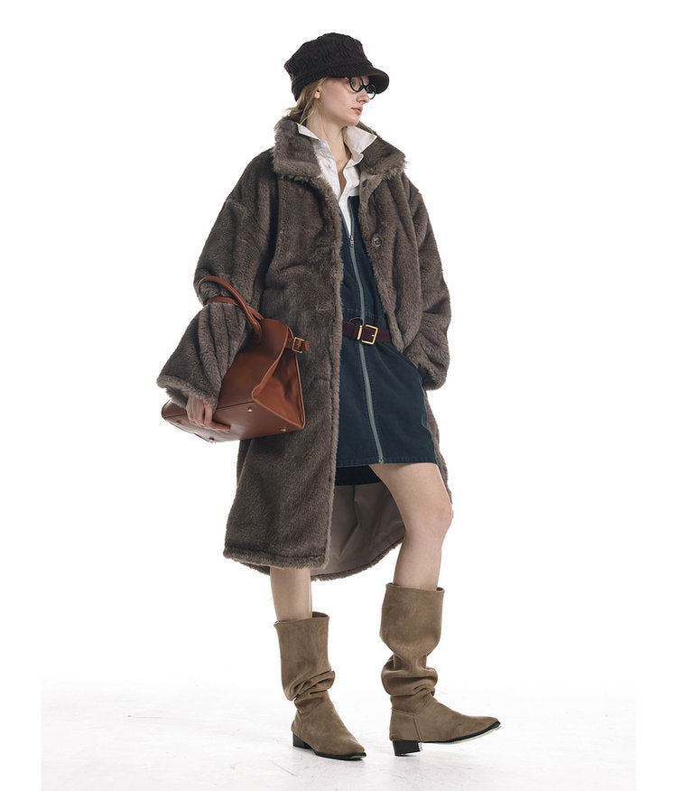 Reversible Faux Mink Fur Long Coat