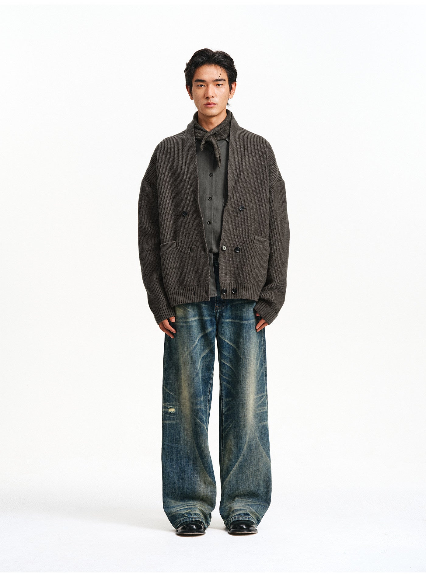 Shawl Collar Double-Breasted Cardigan