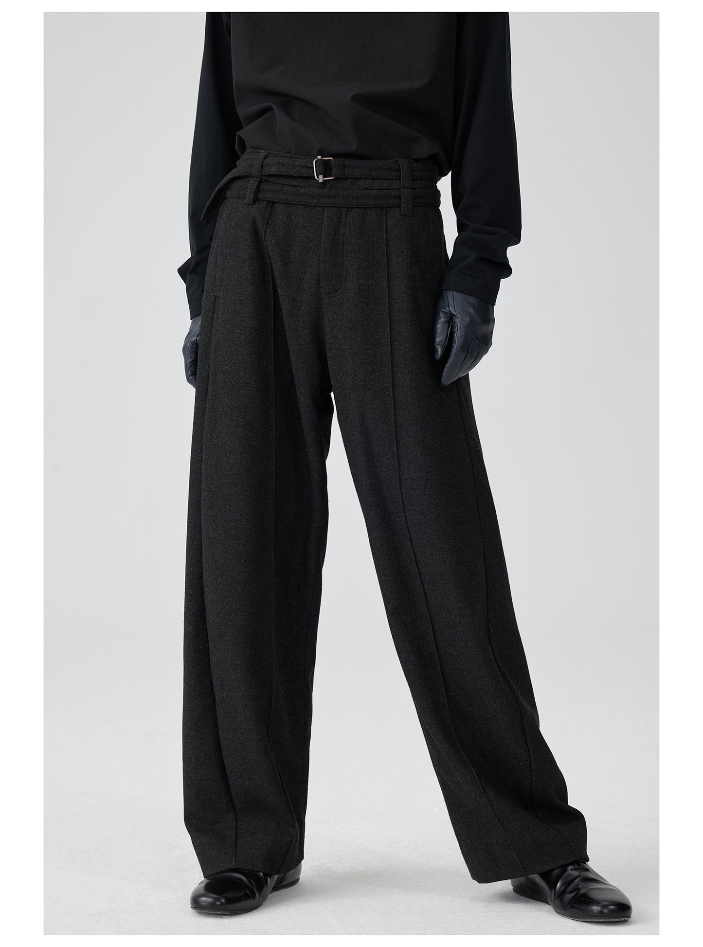 Double waistband wool casual pants