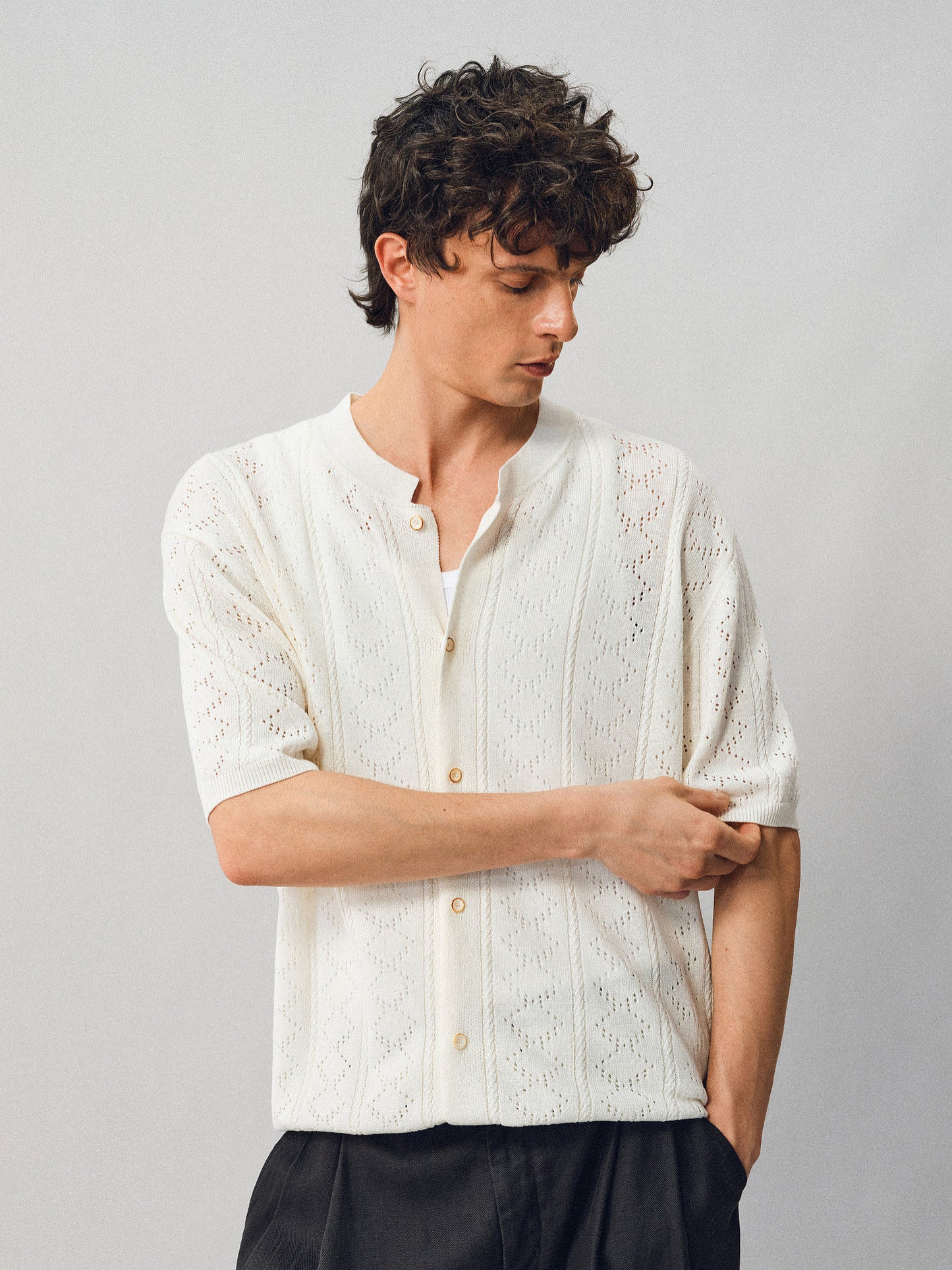 Openwork Linen Knit Shirt