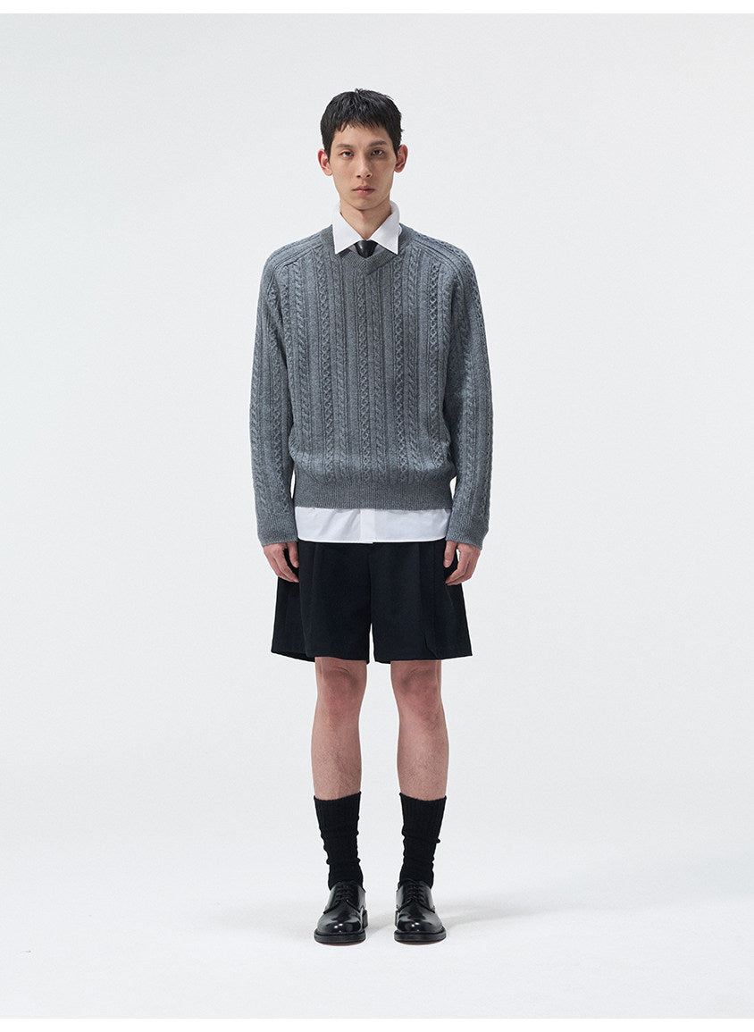 Classic Cable-Knit V-Neck Sweater