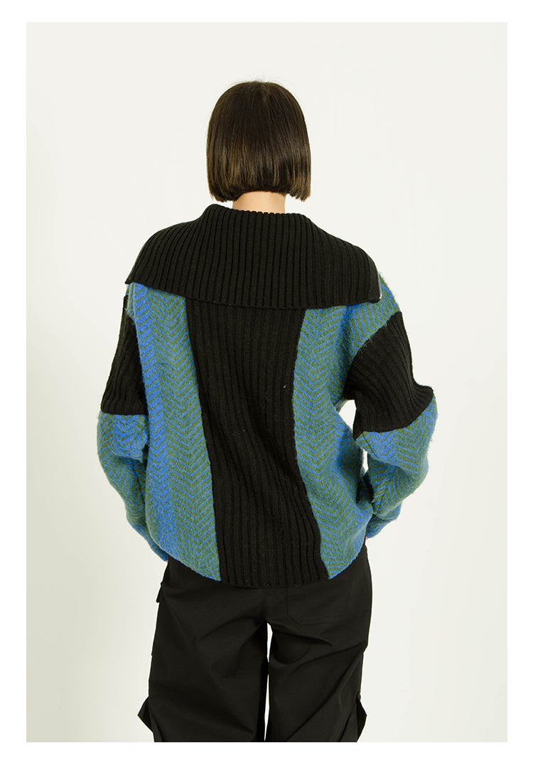 Mohair Stitch Lapel Zipper Sweater