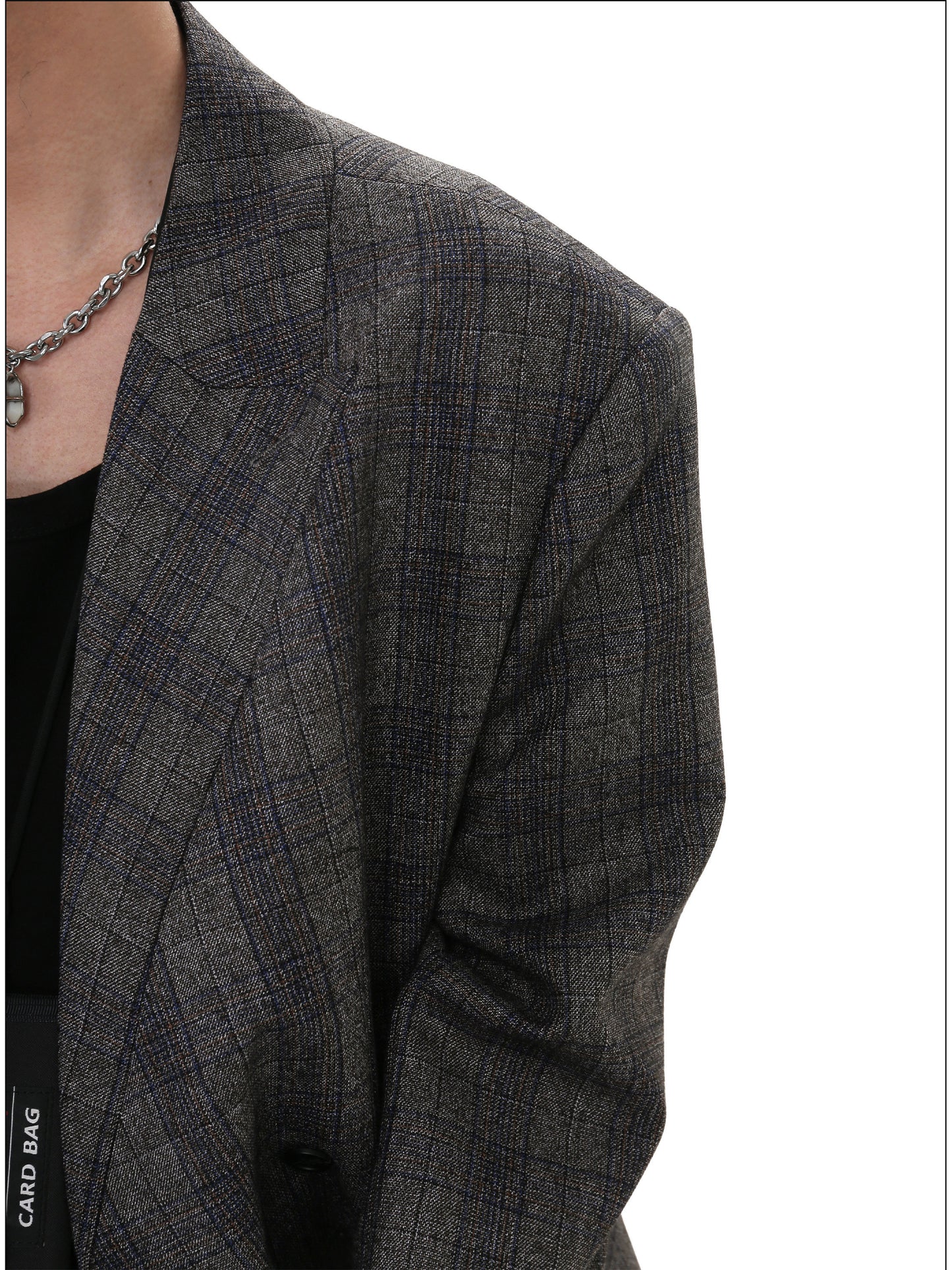 Faux Collar Check Pattern Jacket