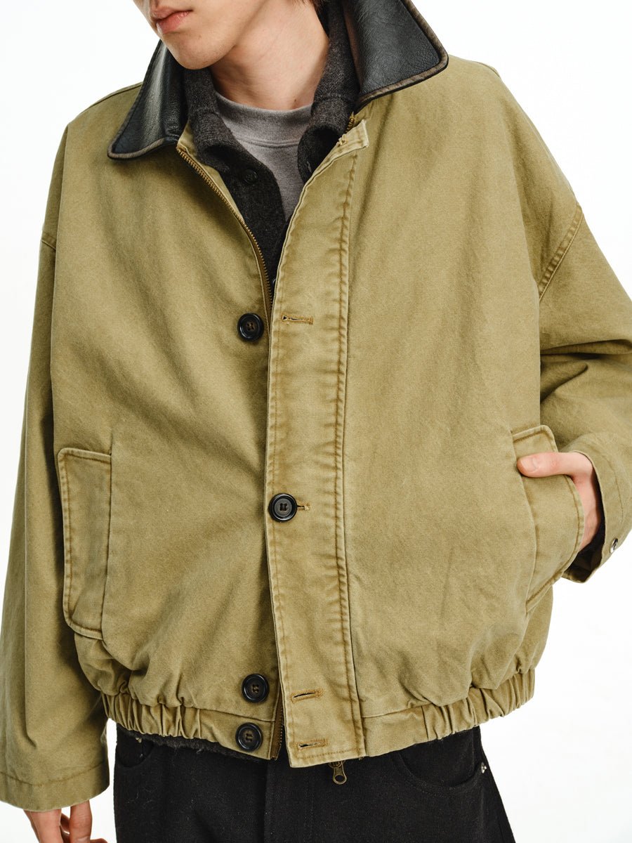 Patchwork Leather Collar Jacket