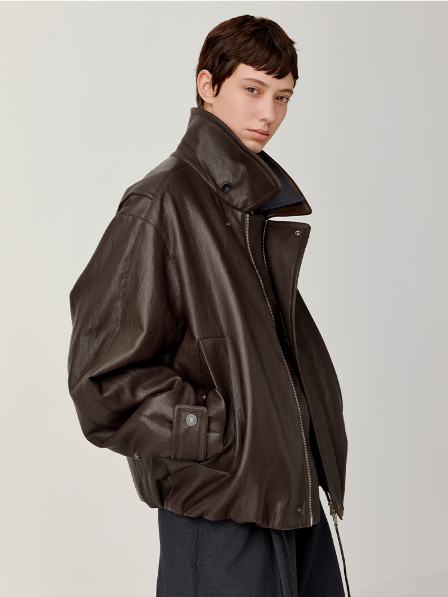Accordion-Pleated Leather Jacket