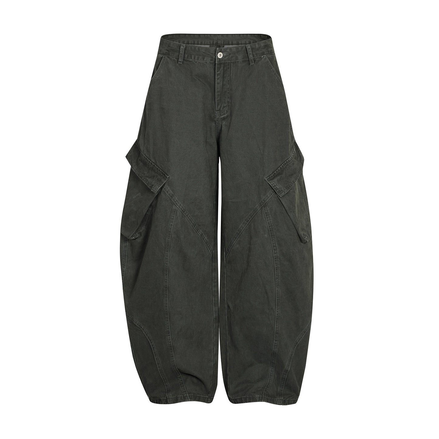 Casual Pants with Side Pockets and Retro Wash Finish