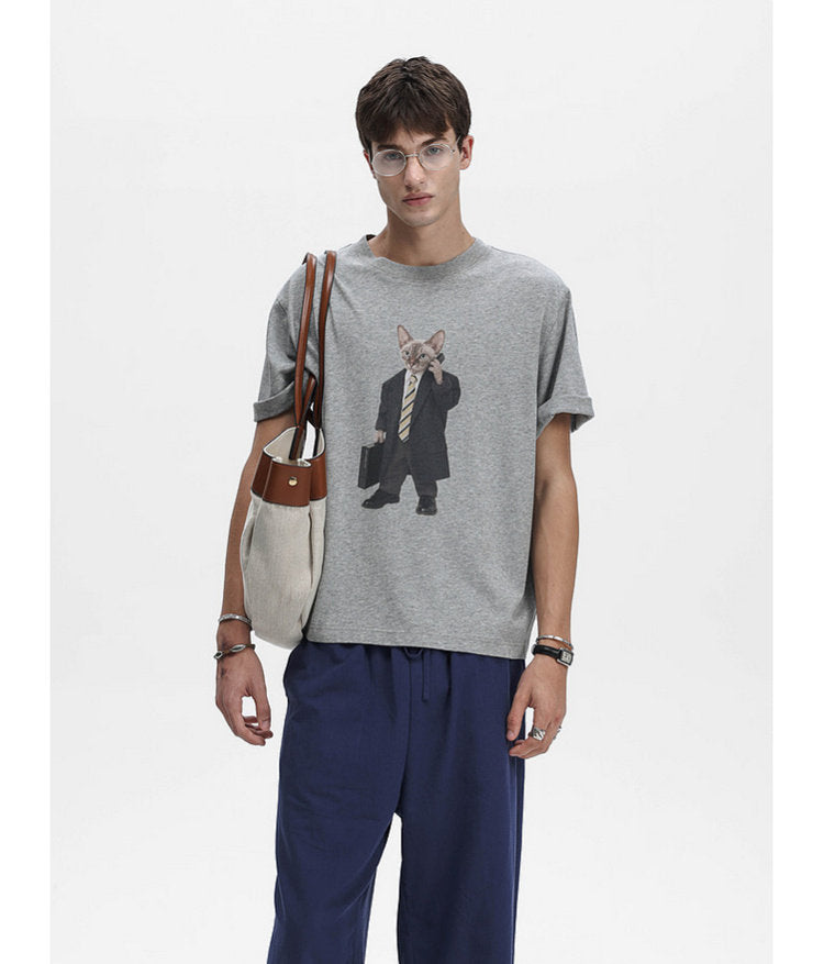 Cat-Print Soft T-Shirt