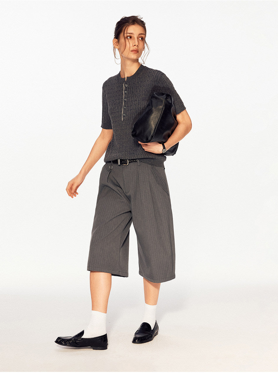 Striped Pleated Shorts