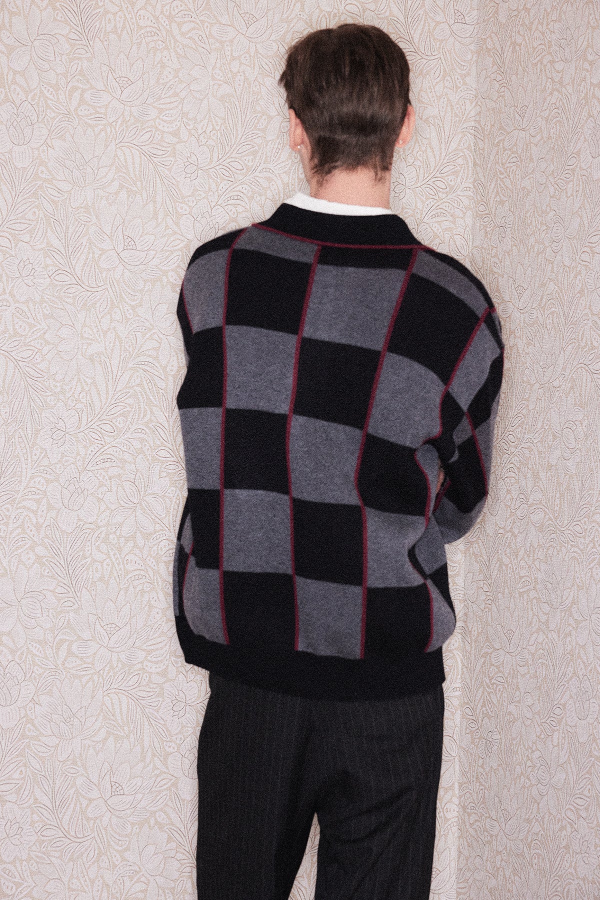 Wool lapel checkered polo shirt