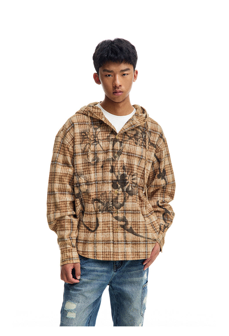 Casual Hooded Check Shirt