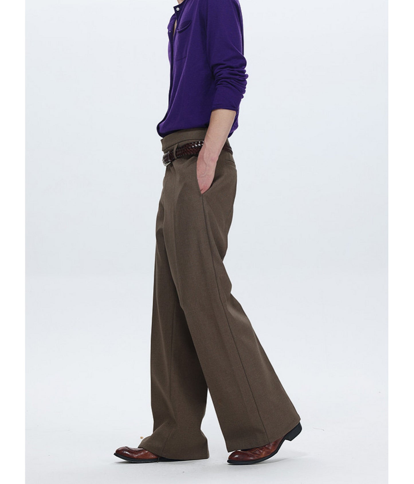 Straight-Pleated Casual Pants