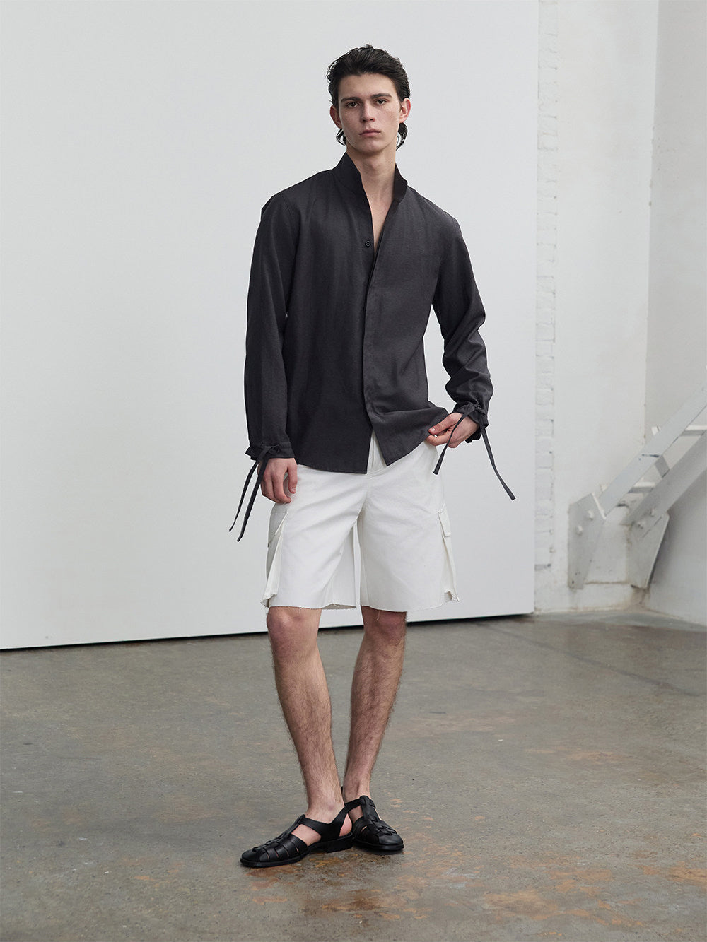Casual Shirt with Stand Collar and Hidden Buttons