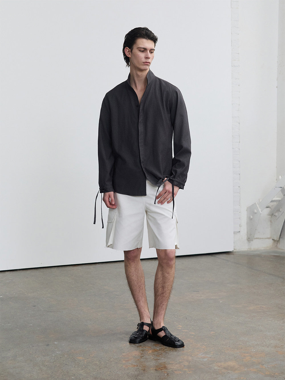 Casual Shirt with Stand Collar and Hidden Buttons