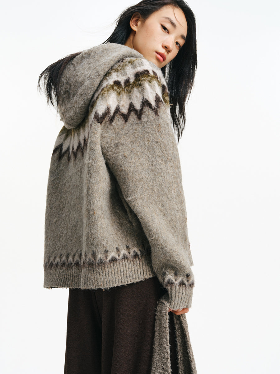 Fair Isle Hooded Jacquard Cardigan